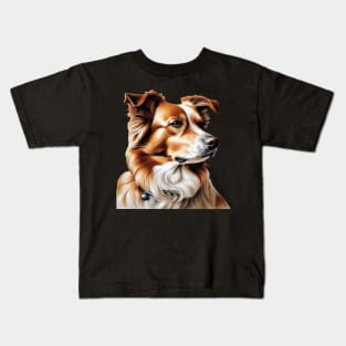 Brown and White Collie Dog with Brown Calm Eyes Kids T-Shirt